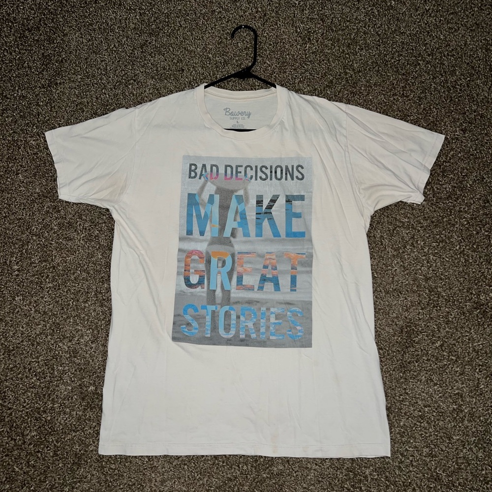 Bowery Surf Vintage OG Beach Girl Artistic White Blue Orange Grey T Shirt
